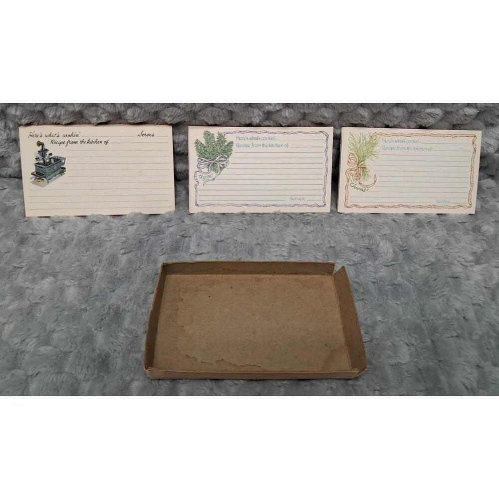 VTG Current Inc Recipe Cards Box Here's Whats Cookin' Set Thyme Chives Stove